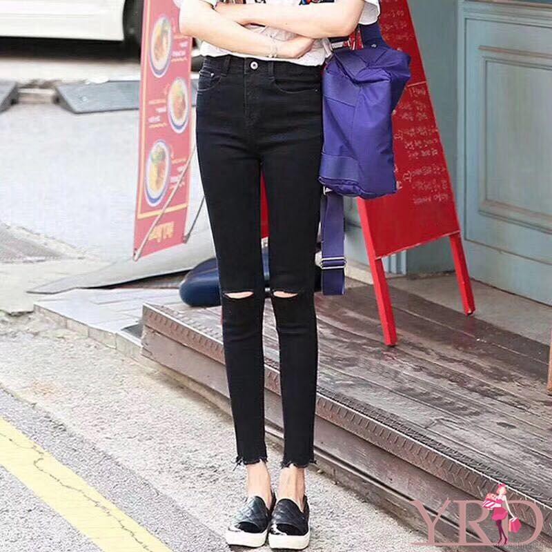 Quần Denim Lưng Cao Thiết Kế Rách Cá Tính | BigBuy360 - bigbuy360.vn