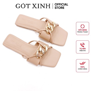 Dép xích nữ gót xinh gx2 da mờ đế bệt