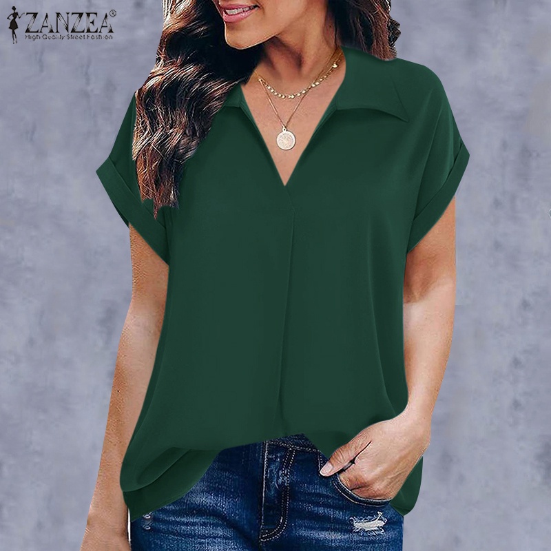 Áo ZANZEA tay ngắn cổ chữ V thời trang dành cho nữ