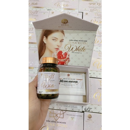 Bộ 2 Viên uống trắng da, mờ nám, cân bằng nội tiết Skincare Huna Royal White +++