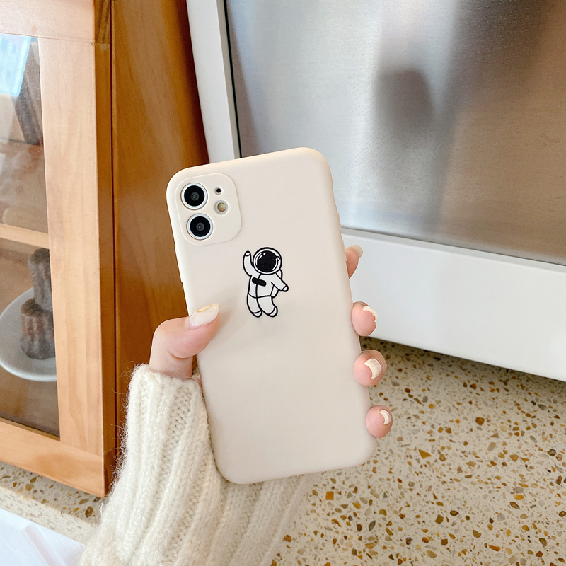 Ready Stock iPhone 12 11 Pro Max 12 Mini Se2020 X Xr Xs Max 8 7 6 6s Plus Phone Case Side Printed Cartoon Spaceman TPU Anti-fall  Soft Back Cover