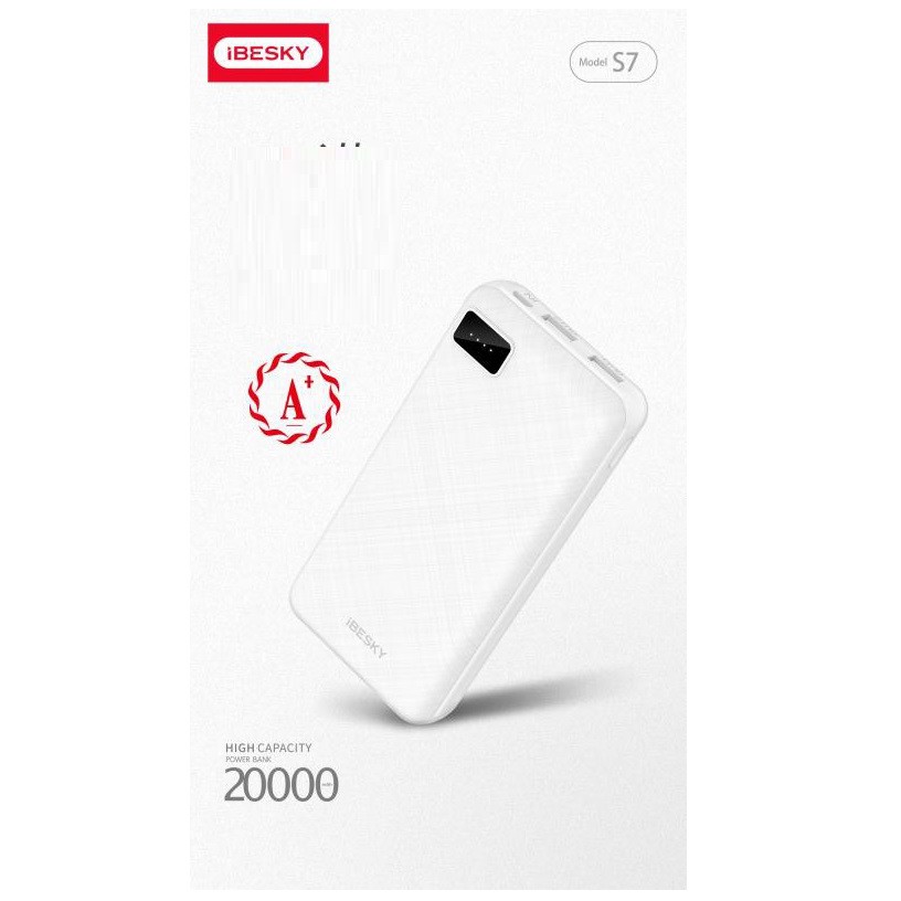 [SỐ LƯỢNG CÓ HẠN] Pin sạc dự phòng iBESKY S7 20000mAh lõi Li-Polymer 2 cổng sạc - Hàng chính hãng