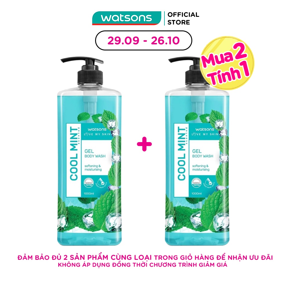 Gel Tắm Watsons Love My Skin Cool Mint Added Moist Active Chiết Xuất Từ Bạc Hà 1000ml