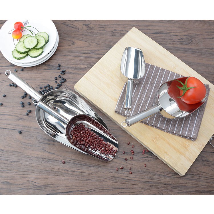 Dụng cụ muỗng Xúc đá bằng inox 304 số 3-4-5-6 cán dày xịn đẹp cao gấp