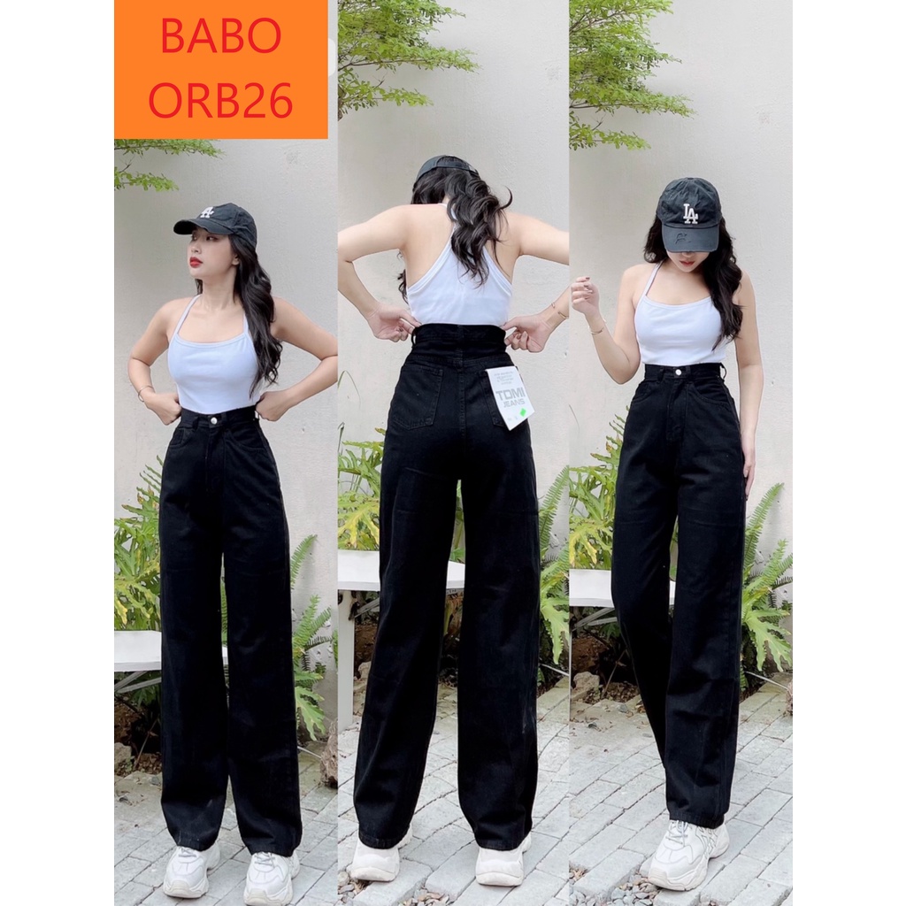QUẦN JEANS ỐNG RỘNG NỮ LƯNG CAO LAI CUỐN MÀU ĐEN TUYỀN FORM CHUẨN DÁNG ĐỈNH CAO BABO