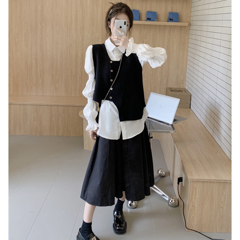 Set Áo Sơ Mi Và Chân Váy Lưng Cao Thời Trang Cho Nữ