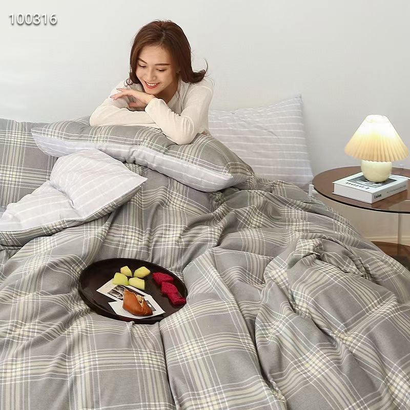 Bộ chăn ga gối Cotton Organic M2T BEDDING phong cách Hàn Quốc hiện đại đủ kích thước - COTTON Kẻ ô vuông Xám
