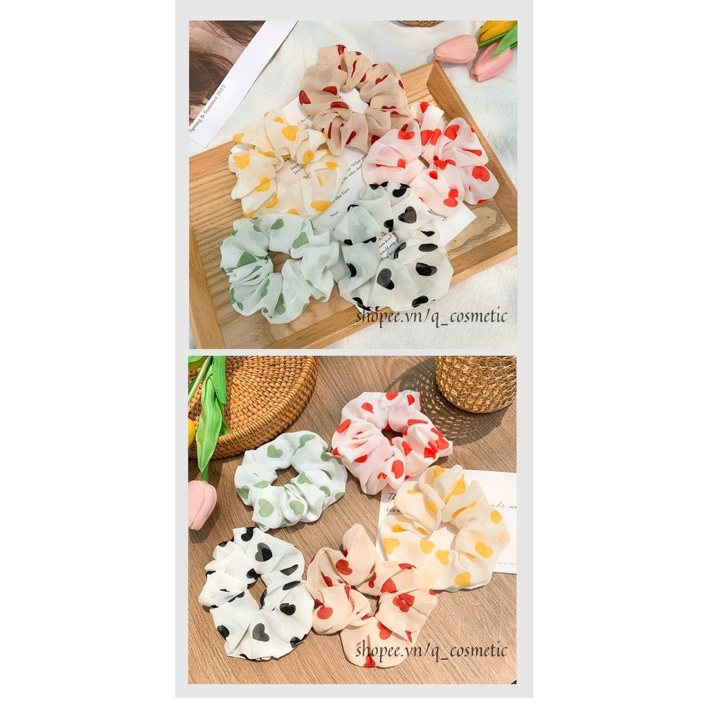 [Mã QCOSHOT05 giảm 5k đơn 20k] Dây buộc tóc, cột tóc scrunchies nhiều màu hình trái tim, phong cách hàn quốc cho nữ