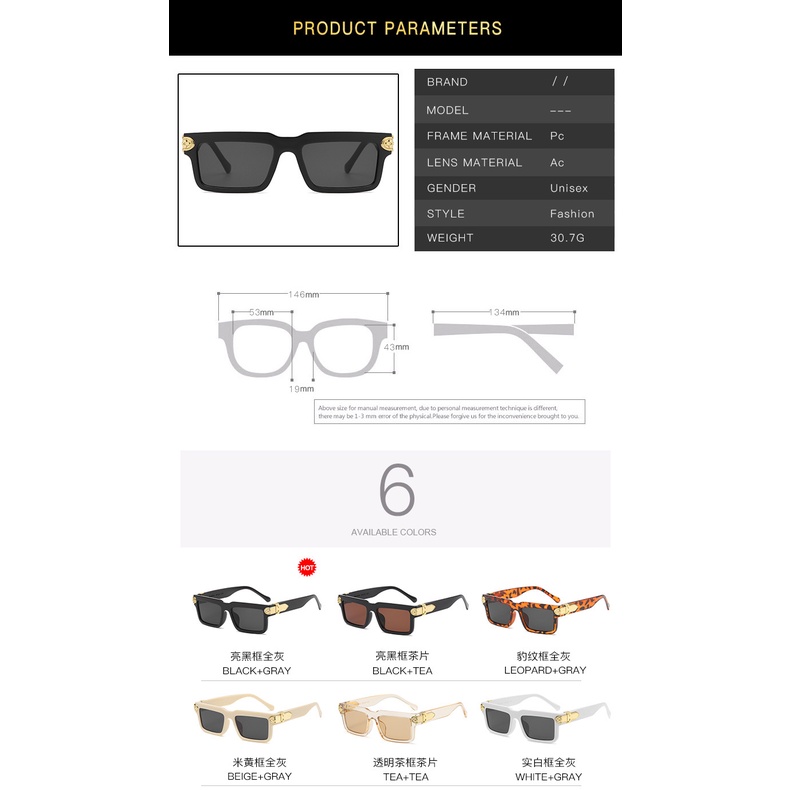 Kính Mát Gọng Vuông Kim Loại Thời Trang Cho Nam Nữ