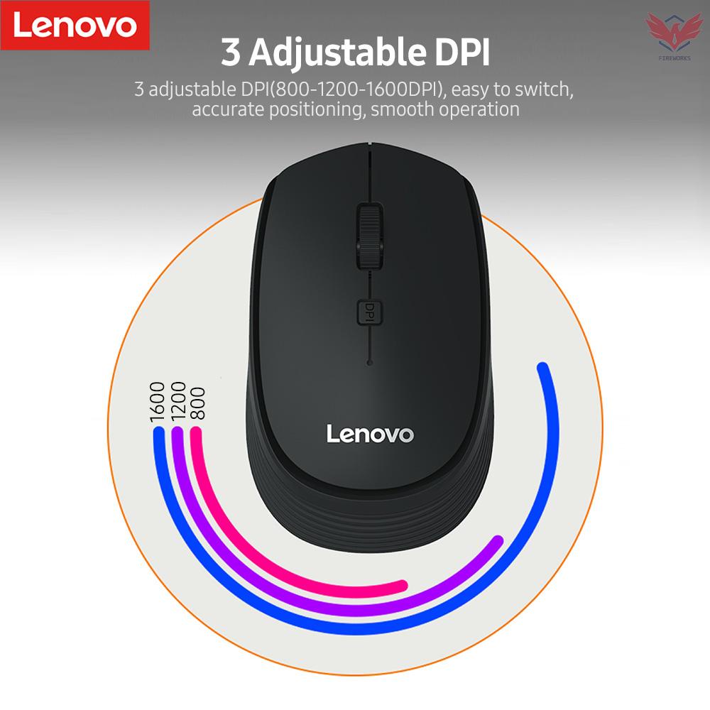 Lenovo M202 2.4GHz Wireless Mouse Office Mouse 4 Keys Mute Mice Ergonomic Design with 3 Adjustable DPI for PC Laptop Black
