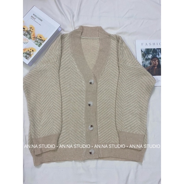 Áo khoác len Cardigan hoạ tiết sương cá dáng rộng form to 3 màu