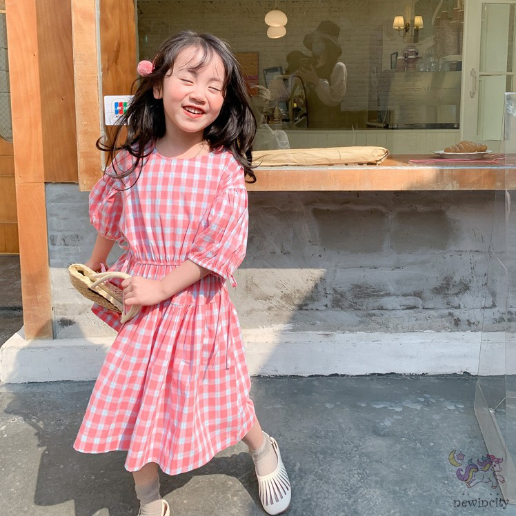 Đầm Kẻ Ca Rô Ca Rô Kiểu Hàn Quốc Cho Bé Gái
