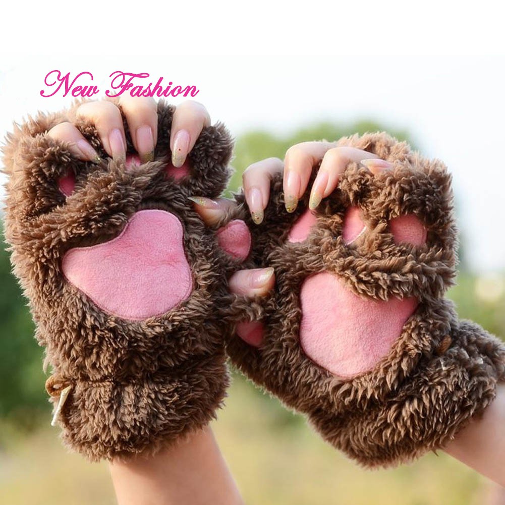 Bộ 2 găng tay nửa ngón hình bàn chân mèo dễ thương cho nữ