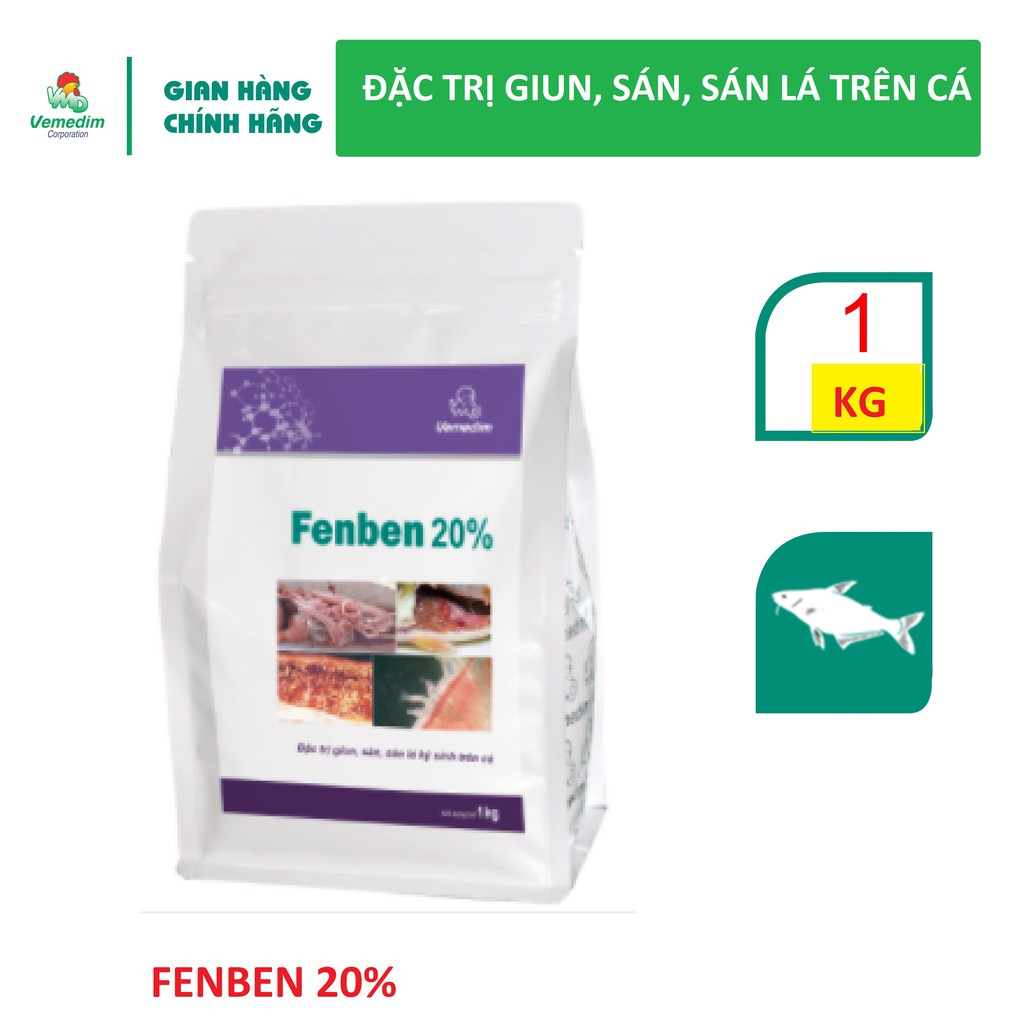 Vemedim Fenben 20% dùng cho cá bị giun, sán lá ký sinh, gói 1kg.