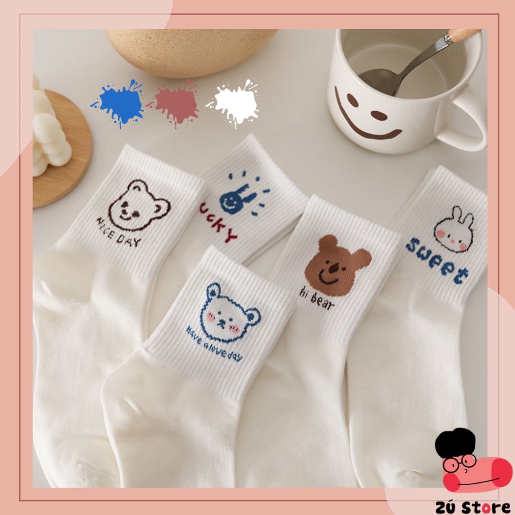 Vớ gấu Hi Bear nền trắng cổ cao