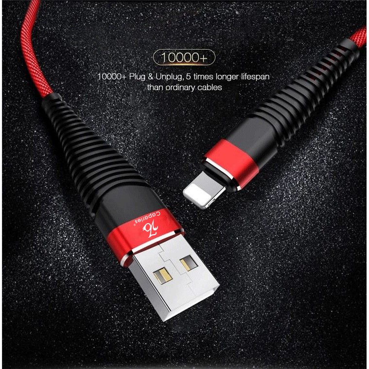 Cáp Sạc CAPARIES RED Line V1 Dài 1M - CPRREDV1 - Quick Charge 3.0, Hổ trợ 18W, Dù 6 lớp