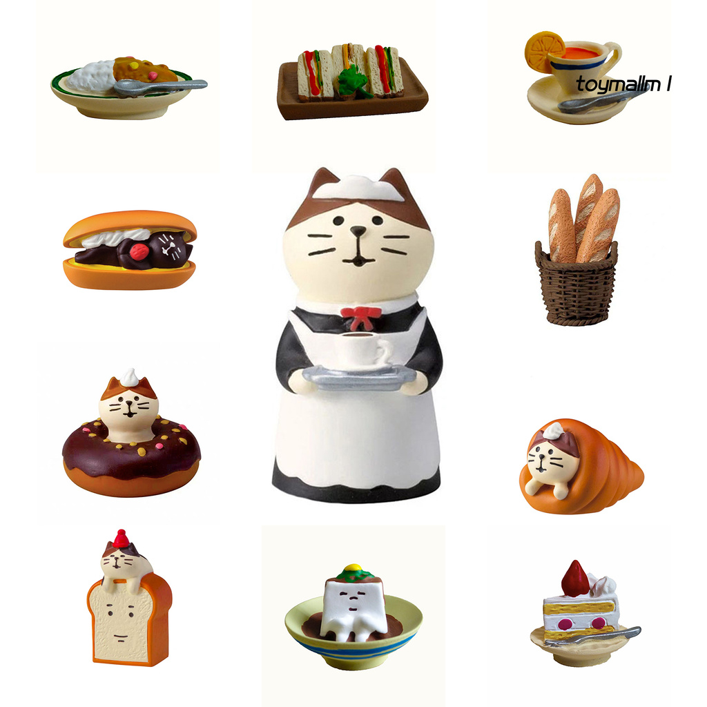 toymall Cafe Bread Cake Sandwich Cartoon Female Cat Waitress Coffee Shop Scene Mini Doll