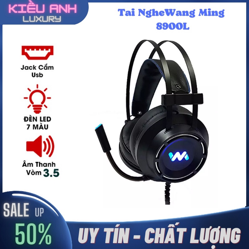 Tai Nghe Gaming Chụp Tai WangMing 8900L Có Mic, Có Đèn LED, Âm Bass Treble Lớn Nghe Cực Êm - Bảo Hành 6 Tháng