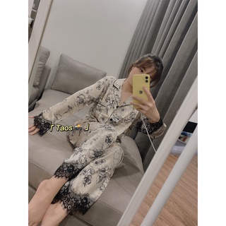 Bộ ngủ lụa hoa phối ren