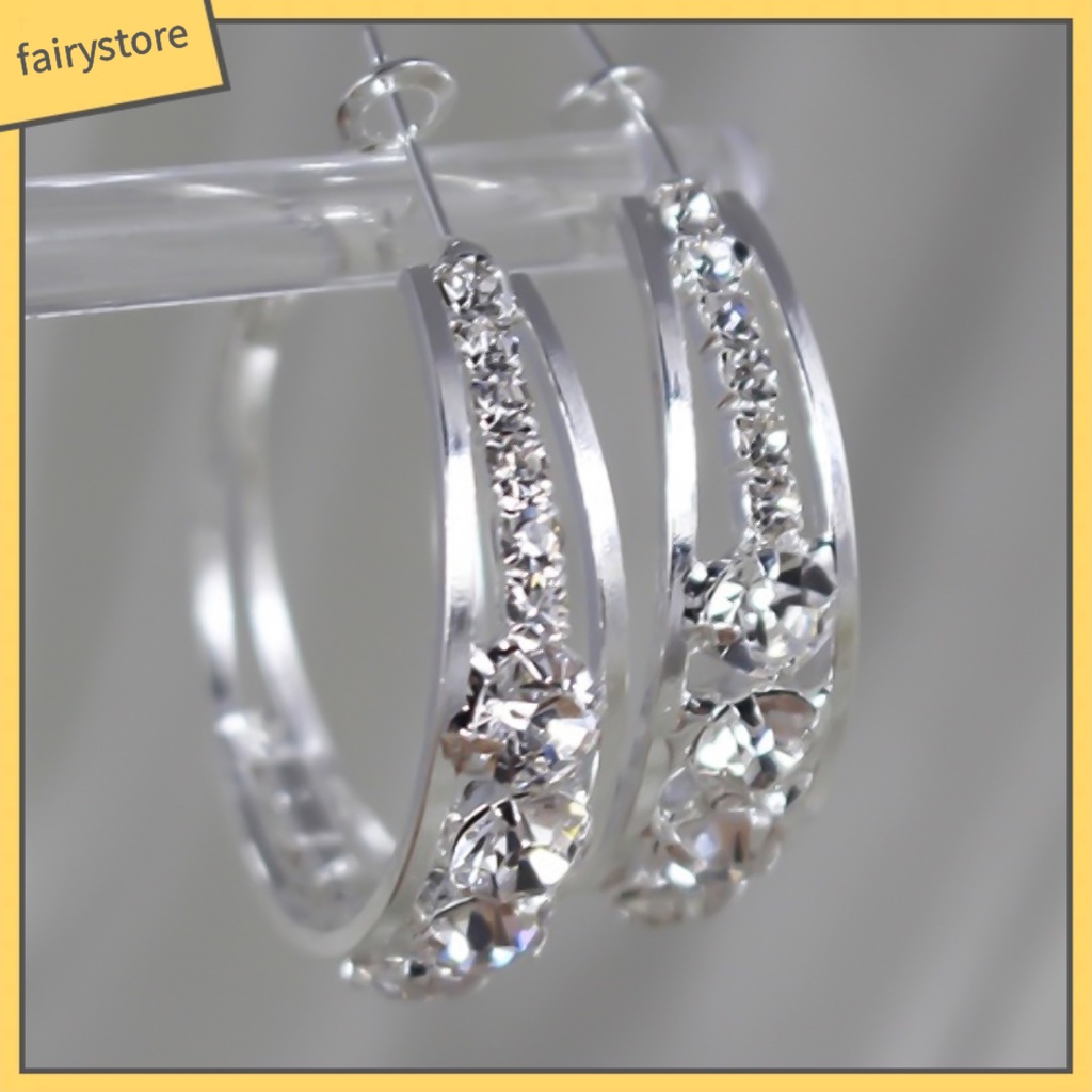 Bông Tai Hình Tròn Bằng Hợp Kim Đính Đá Lấp Lánh Sang Trọng