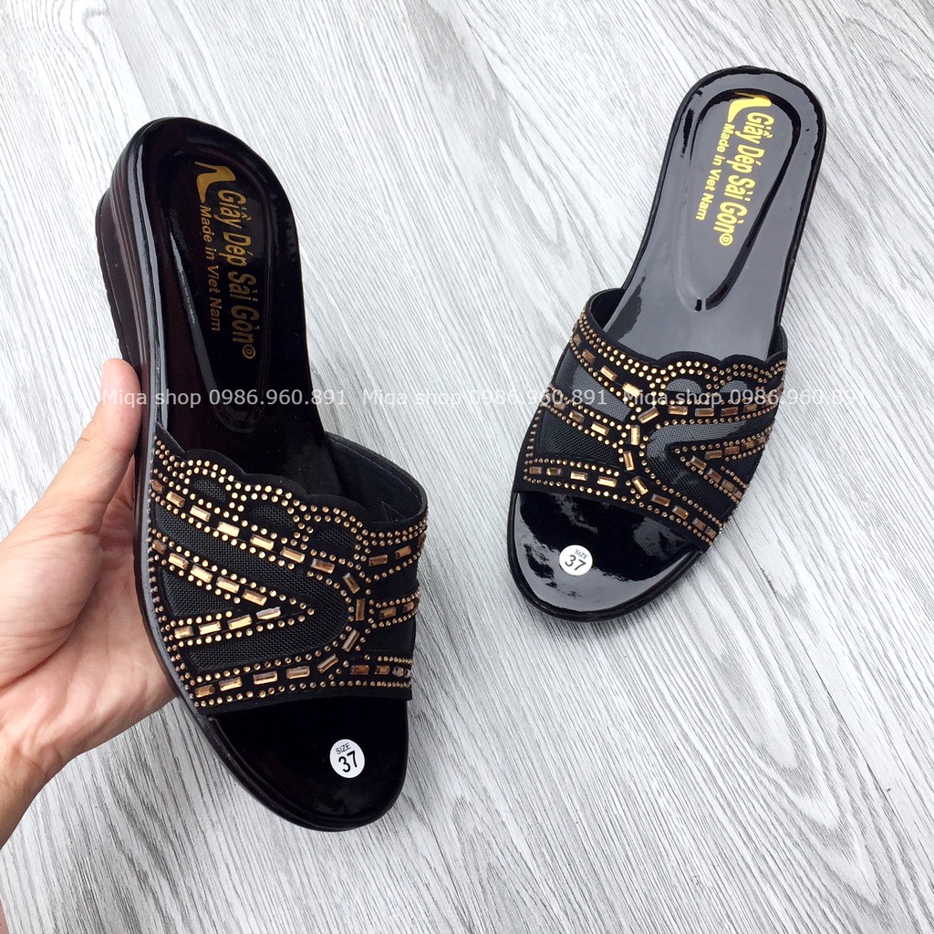 Ảnh thật - Dép cho mẹ - dép trung niên 3p đính hạt - bao nhẹ, bền đẹp, chắc chân