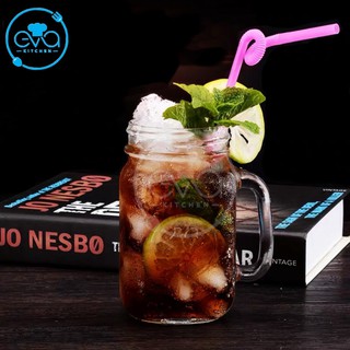Ly Quai Thuỷ Tinh Trơn Thân Vuông Đựng Trà Sữa Lớn 650 Ml Kèm Nắp Đậy Kín Hoặc Nắp Có Lỗ Cắm Ống Hút M1114