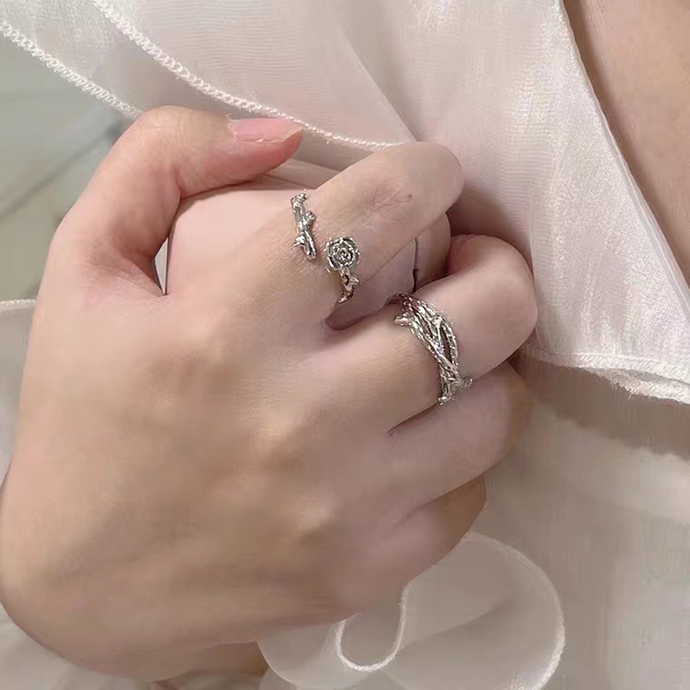 Nhẫn Hở Hình Hoa Hồng Màu Bạc Phong Cách Gothic Thời Trang Cho Nam Và Nữ