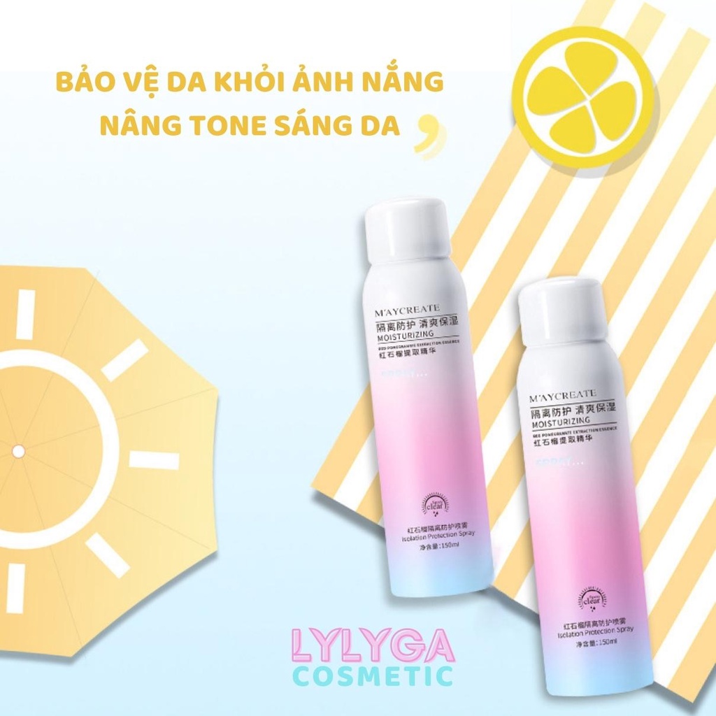 Chống Nắng Maycreate 150ml - Xịt chống nắng trắng da, Nâng tone da sáng hơn, kem chống nắng trắng da toàn thân CN02