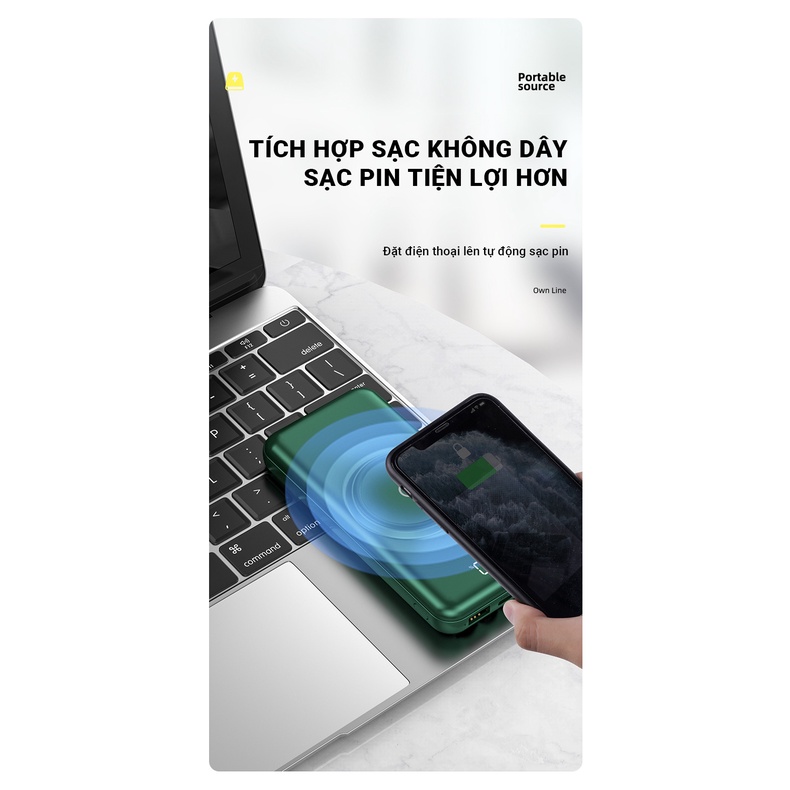 Sạc dự phòng 10000mAh 20000mAh YM-368 2.1A Sạc Nhanh Với cáp sạc Lightning Type C tích hợp sạc không dây