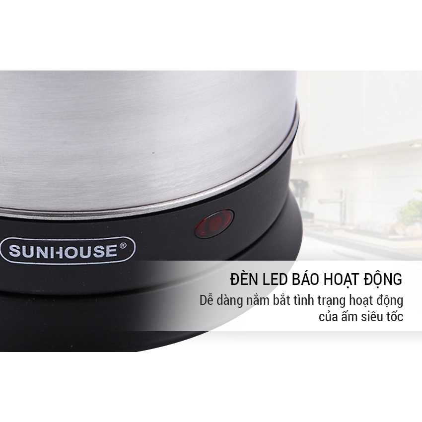 Ấm Siêu Tốc Sunhouse SHD 1182 Dung Tích 1.8L - Hàng Chính Hãng - Bảo Hành 12 Tháng