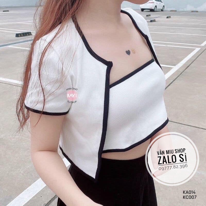 Set áo croptop phối viền ullzzang kèm áo quây chất thun tăm co dãn