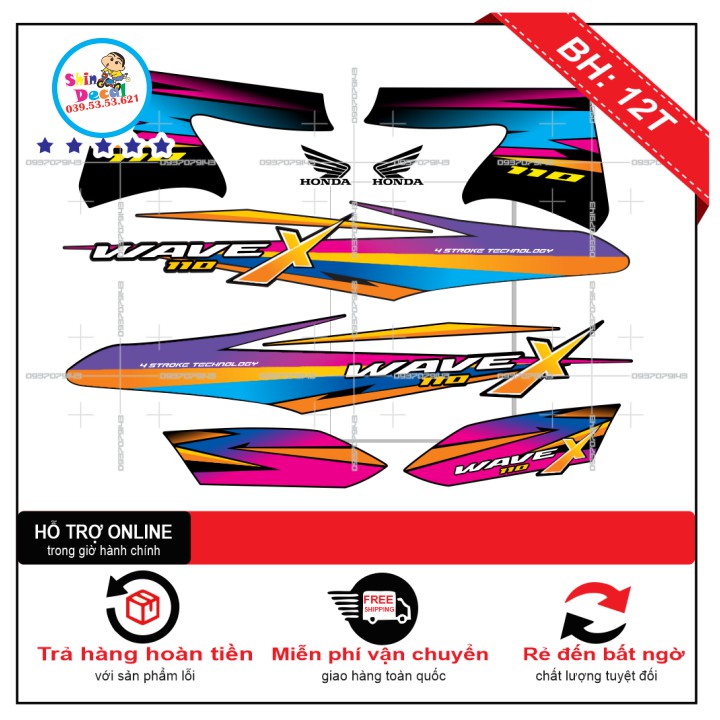 [SHIN DECAL] Tem xe wave X 2016 dán xe đen
