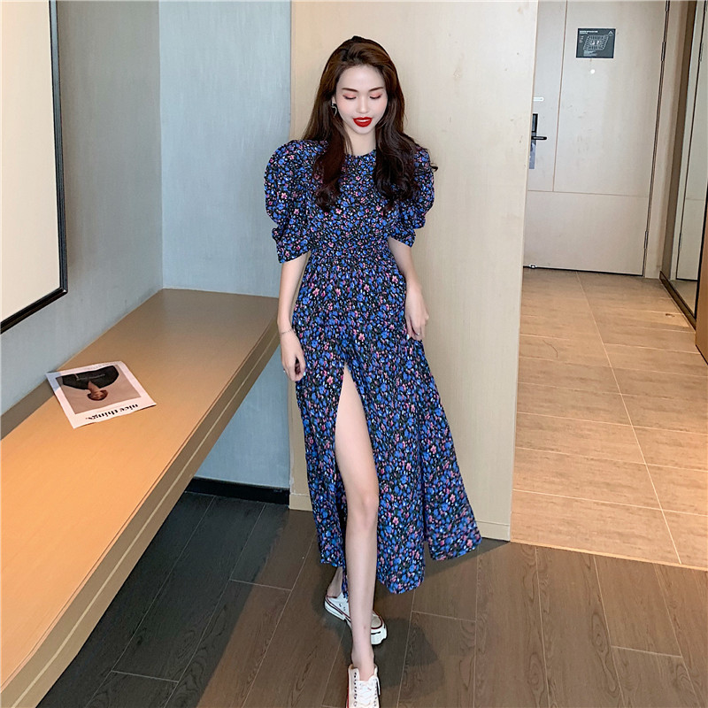 Đầm Dài Tay Ngắn Họa Tiết Hoa Thanh Lịch Thời Trang 2021 Cho Nữ