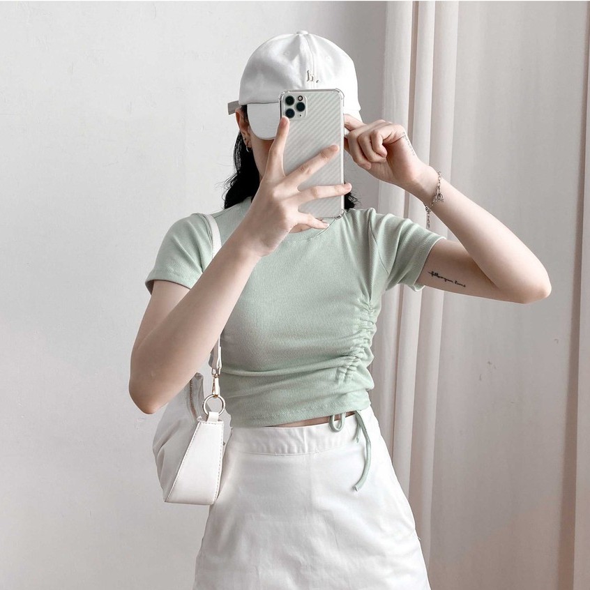 Áo thun tay ngắn VM STYLE rút dây bên nữ ulzzang trơn thời trang 22ATU03T372405