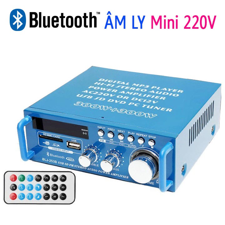 Âm Ly Mini Bluetooth 300W Amly Xe Hơi USB , FM