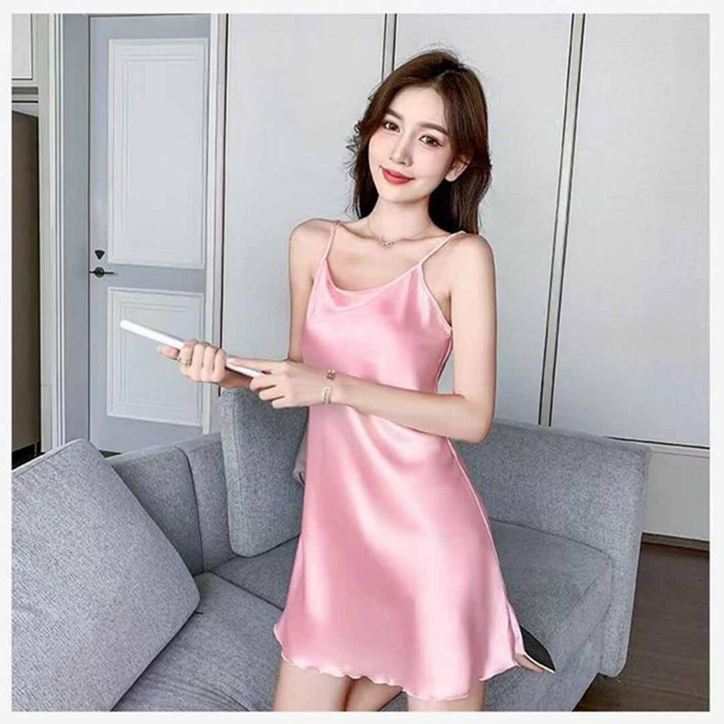 Váy ngủ hai dây lụa satin sexy cao cấp Đầm mặc nhà gợi cảm quyến rũ sexy
