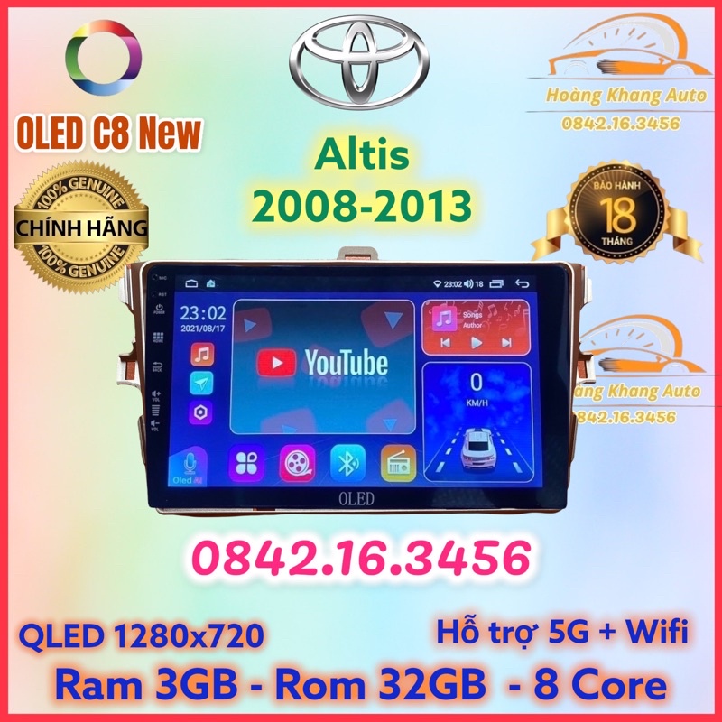 Màn hình android OLED C8 New theo xe Altis 2008 - 2013  kèm dưỡng và jack nguồn zin theo xe