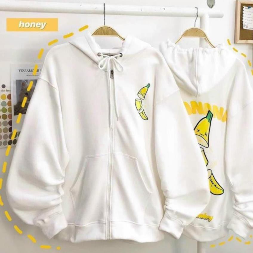 Áo HOODIE NAM NỮ VẢI NỈ POLY DÀY MỊN quả chuối CÓ KHÓA KÉO Unisex hoodie nam nữ AO HOODIE FREE SIZE DƯỚI 65KG