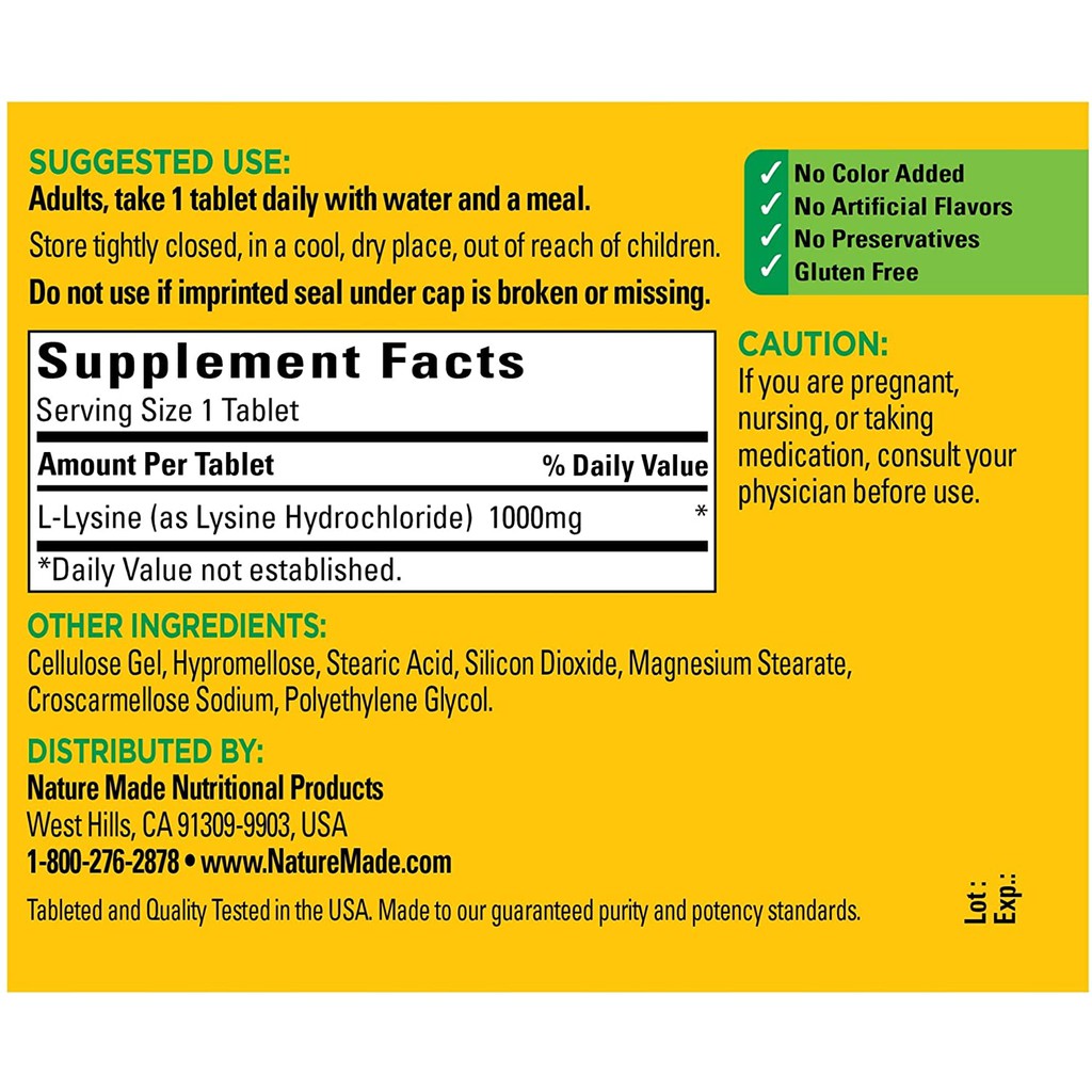 Viên uống Nature Made L-Lysine 1000mg