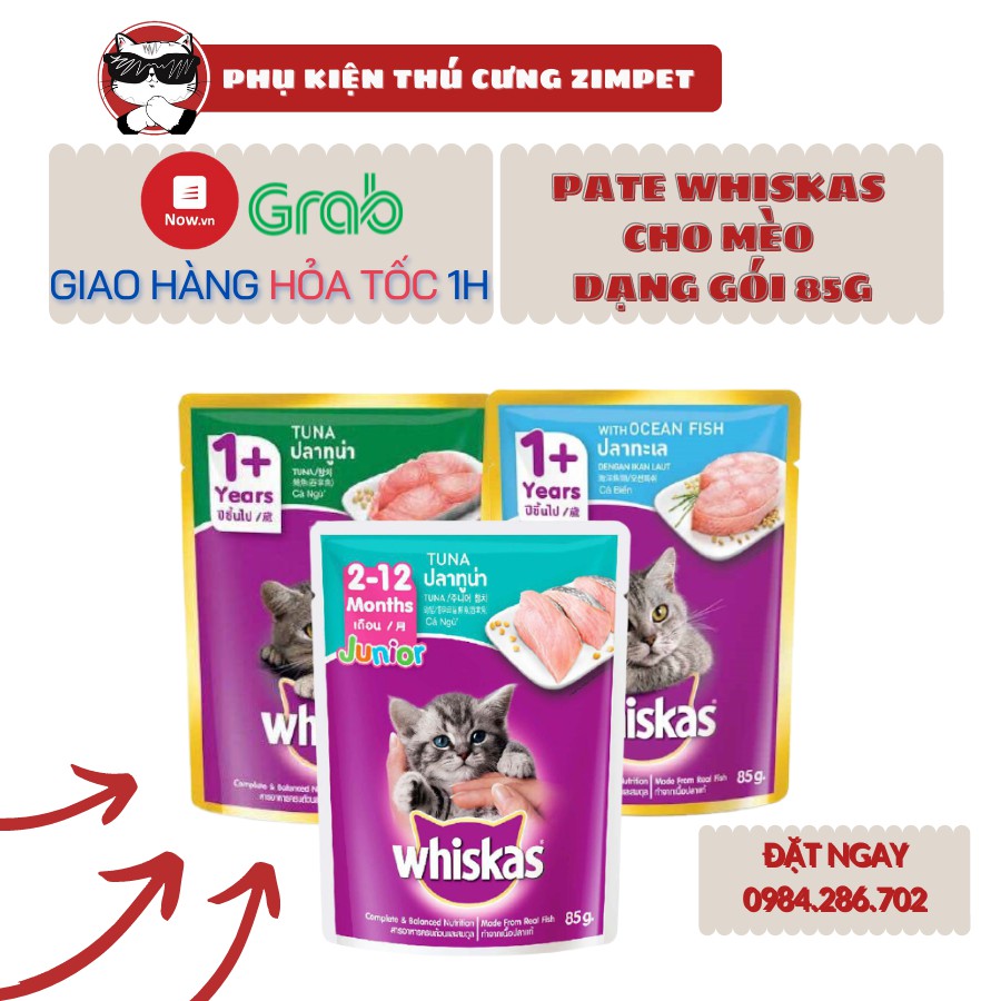 Pate cho mèo Whiskas dạng gói - Pate Whiskas cho mèo con và mèo lớn các vị