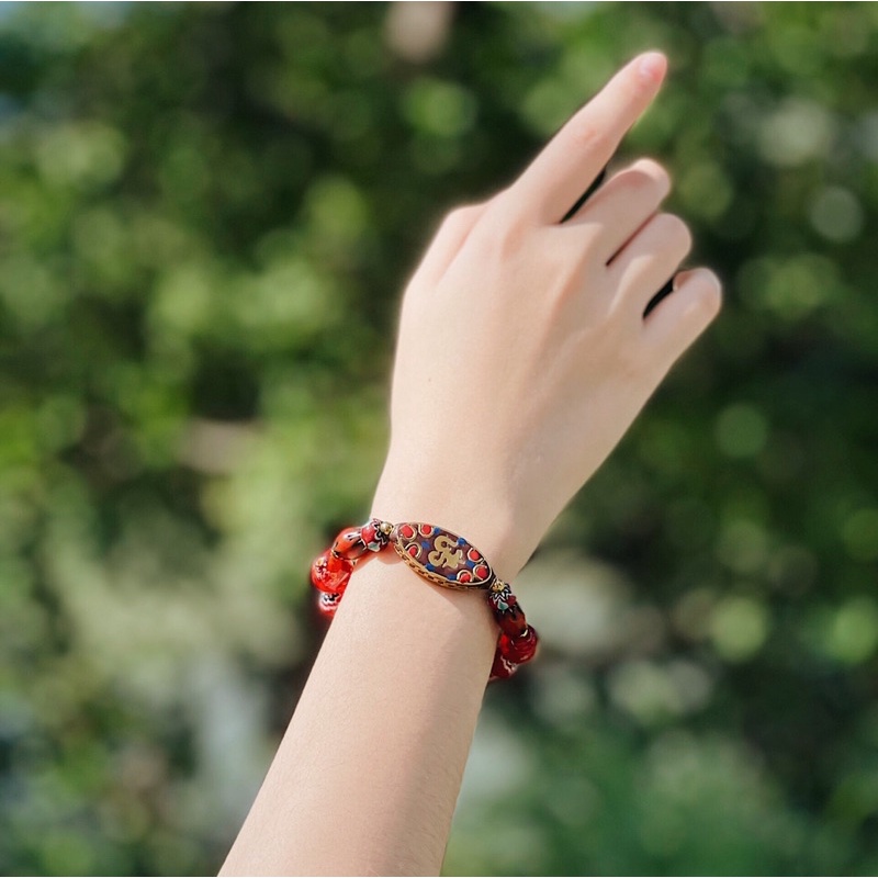 Vòng đeo tay Lưu Ly Tây Tạng mix charm đồng Inlay và Bát Nhã Tâm Kinh - Bình an may mắn hợp trợ duyên lành