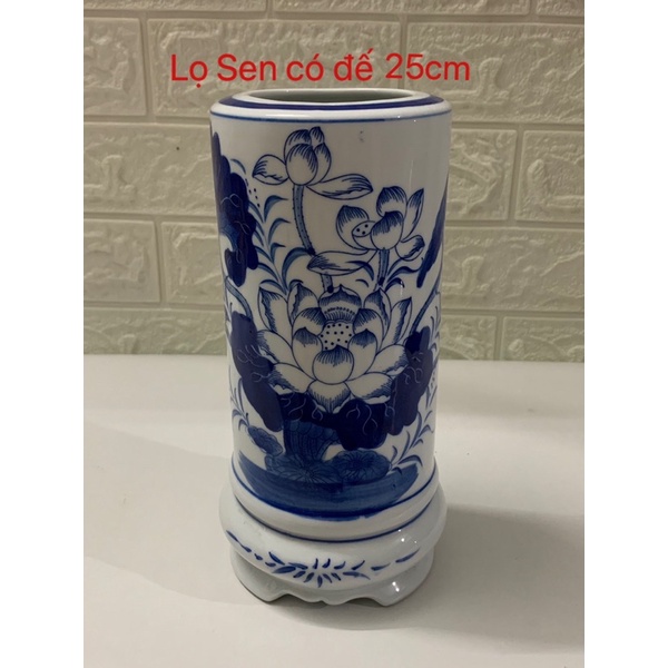 Lọ Cắm Hương Bát Tràng Hoạ Tiết Hoa Sen Men Đep