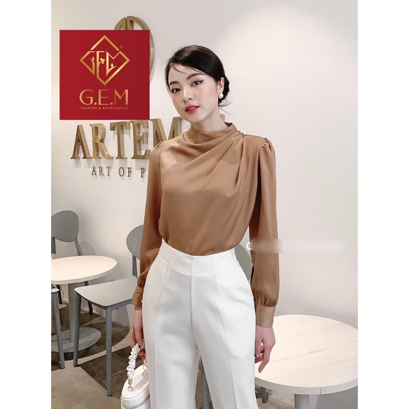 [BÁN BUÔN&LẺ] Áo kiểu nữ GEMNT3 vạt chéo vai đính cườm đi học hoặc công sở đều thời trang - dễ phối chân váy hay quần | BigBuy360 - bigbuy360.vn