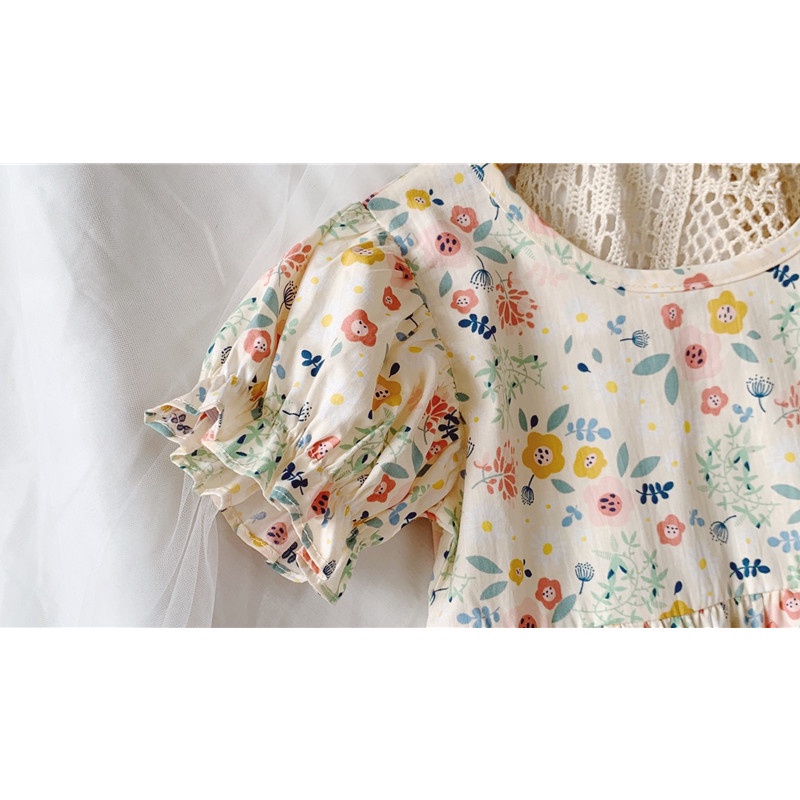 Đầm Công Chúa Tay Ngắn Bằng Vải Cotton In Hoa Thời Trang Dễ Thương Dành Cho Bé Gái