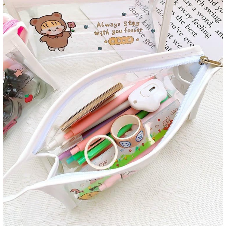 Túi đựng bút, hộp bút trong suốt chất liệu nhựa PVC chống thấm nước dành cho cả bé trai và gái