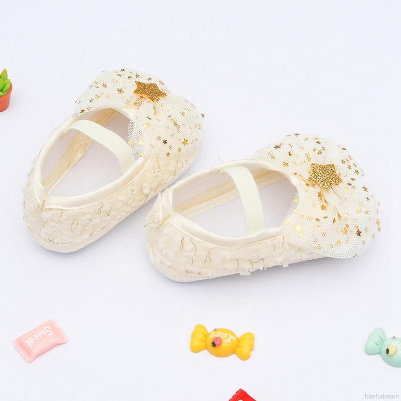 Giày công chúa dây dán phối nơ và ngôi sao cho bé 0-18 tháng tuổi