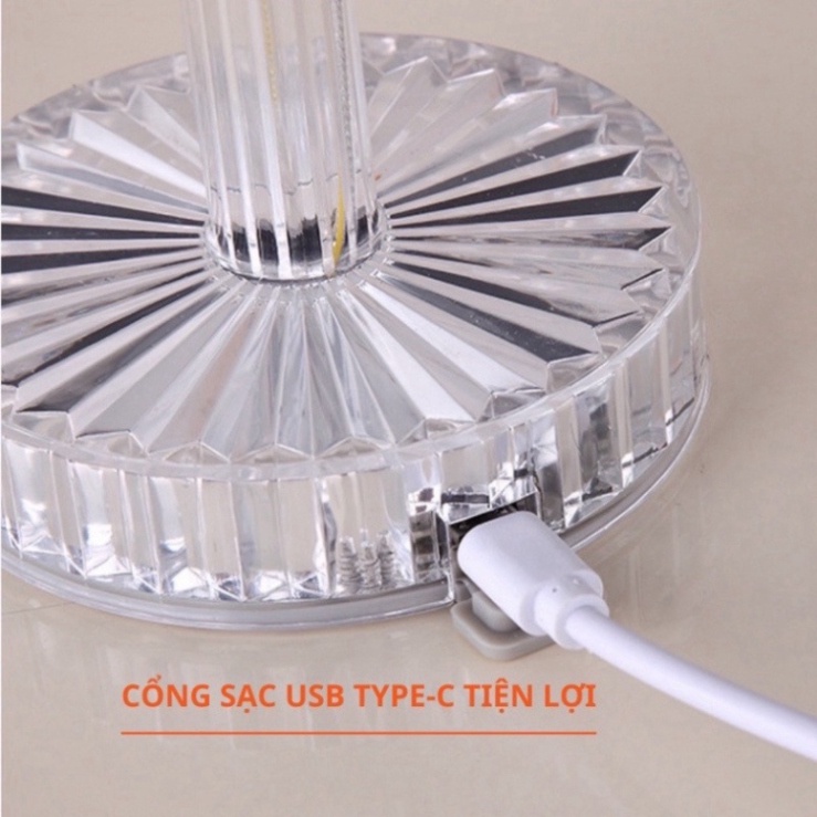 Đèn Ngủ Pha Lê - Đèn Cảm Ứng 3 Chế Độ Sáng Tự Động Kim Cương Để Bàn - Đèn Trang Trí Sạc USB Hình Trụ
