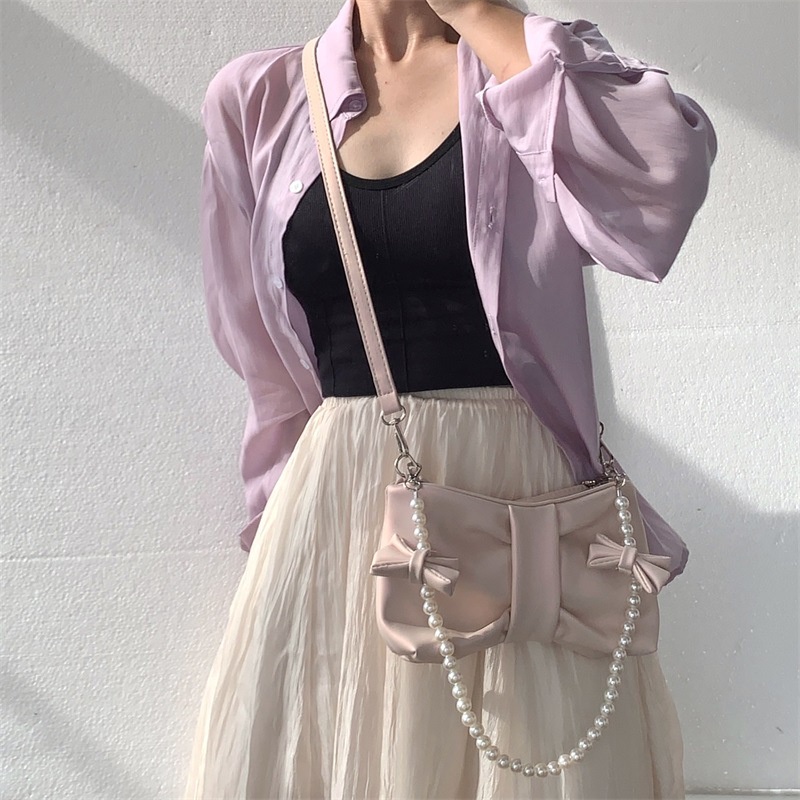 Túi Đeo Chéo Chuỗi Hạt Ngọc Trai Hình Bướm Cho Nữ