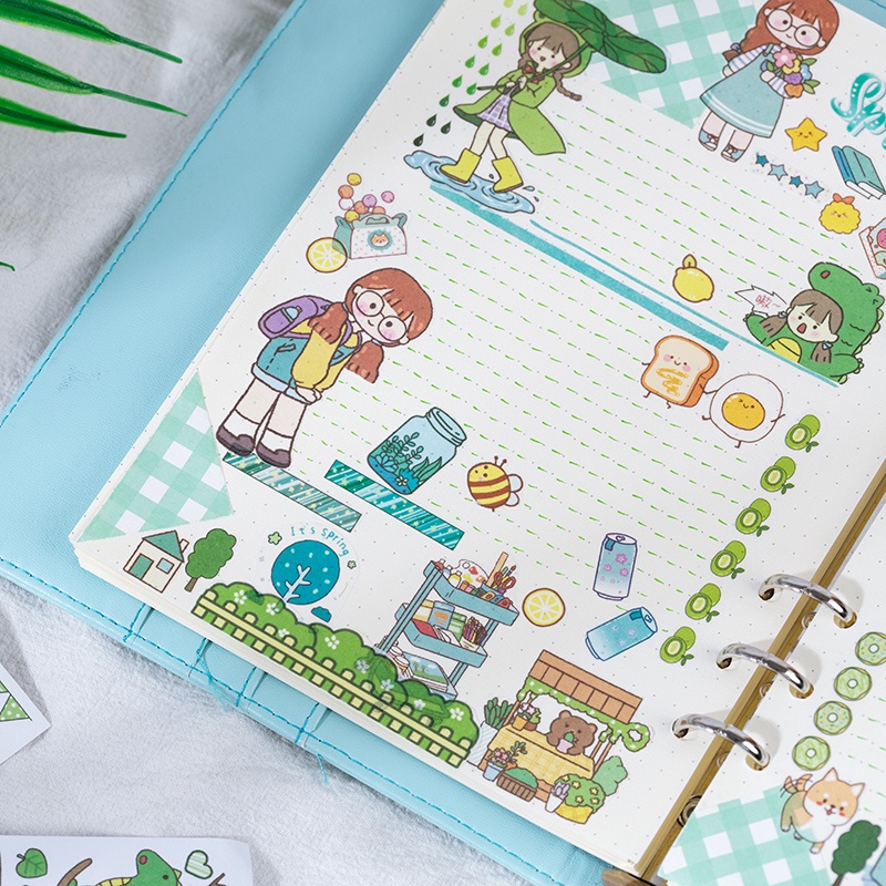 Mr. Paper 8 phong cách 55 tờ / hộp dễ thương cô gái hoạt hình gấu thỏ sổ tay nhãn dán Sách tự làm nhãn dán trang trí hộp nguyên liệu