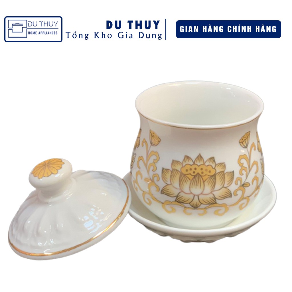 [SET BÁN LẺ] Bộ đầy đủ đồ thờ cúng sen vàng họa tiết tinh xảo, chất liệu sứ tráng men